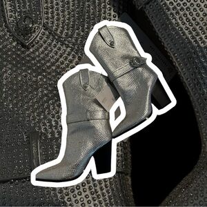 Silver Rhinestone Studded Cowboy Boot NEVER WORN
